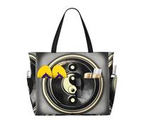 BKDODKS Borsa tote con stampa Yin Yang, compagno di viaggio per vacanze al mare, picnic e attività sportive quotidiane, nero, taglia unica