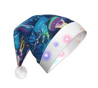 BKDODKS Cappello di Natale colorato con stampa medusa LED unisex adulto Beanie albero di Natale luminoso cappello di Babbo Natale vivace