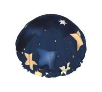 BKDODKS Cuffia da doccia blu navy con stampa cielo e stelle per le donne leggera riutilizzabile Softdouble strati impermeabili a tenuta stagna, nero