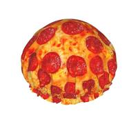 BKDODKS Cuffia da doccia con stampa 3D Pizza Pepperoni per le donne leggera riutilizzabile Softdouble strati impermeabili a prova di perdite, nero