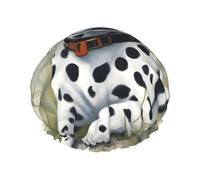 BKDODKS Cuffia da doccia con stampa dalmata da donna, leggera, riutilizzabile, a doppio strato, impermeabile, a prova di perdite, colore nero