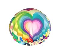 BKDODKS Cuffia da doccia con stampa di cuori in colori arcobaleno per le donne leggera riutilizzabile Softdouble strati impermeabili a prova di perdita., nero