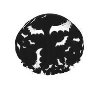 BKDODKS Cuffia da doccia con stampa di pipistrelli volanti per Halloween, leggera, riutilizzabile, morbida, a doppio strato, impermeabile, a prova di perdite, colore nero