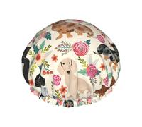 BKDODKS Cuffia da doccia con stampa floreale bassotto da donna, leggera, riutilizzabile, morbida, a doppio strato, impermeabile, a prova di perdite, colore nero