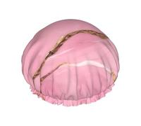 BKDODKS Cuffia da doccia con stampa in marmo rosso per donne, leggera, riutilizzabile, Softdouble impermeabile, a prova di perdite, colore nero