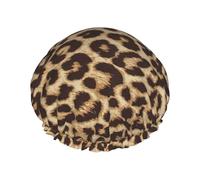 BKDODKS Cuffia da doccia con stampa leopardata per le donne leggera riutilizzabile Softdouble strati impermeabili a prova di perdite, nera