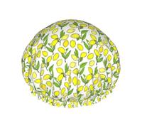 BKDODKS Cuffia da doccia gialla con stampa di limoni freschi per le donne leggera riutilizzabile Softdouble strati impermeabili a tenuta stagna, nera