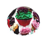 BKDODKS Delicious Cupcakes Cuffia da doccia da donna leggera riutilizzabile Softdouble impermeabile strati a prova di perdite, nera