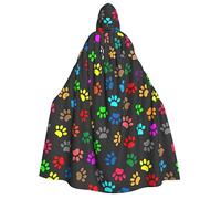 BKDODKS Mantello colorato con stampa di zampe di cane nero con cappuccio per uomo e donna - versatile mantello per cosplay Halloween carnevale decorazione a tema
