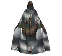BKDODKS Mantello con cappuccio con stampa di barche vichinghe, unisex, versatile, per cosplay, Halloween, carnevale, decorazione a tema