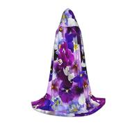 BKDODKS Mantello con cappuccio unisex con stampa floreale viola per cosplay, gotico, rinascimentale e altro ancora