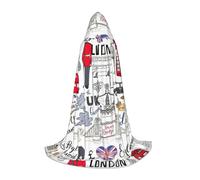 BKDODKS Mantello con cappuccio unisex con stampa I Love London per cosplay, gotico, rinascimentale e altro ancora