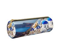 BKDODKS Santorini - Astuccio in pelle per adulti con stampa dell'isola greca e vista sul mare, per uomini e donne, con cerniera, leggero