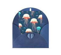 BKDODKS Set di biglietti di auguri festivi con stampa con meduse, 10 x 15 cm, biglietti di auguri vuoti per tutte le occasioni