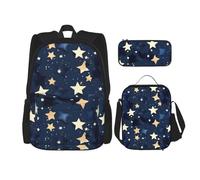 BKDODKS Set zaino 3 in 1 blu navy con stampa cielo e stelle, borsa per il pranzo, astuccio - zaino da viaggio casual per uomo e donna, nero, Taglia unica