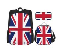 BKDODKS Set zaino 3 in 1 con stampa bandiera britannica, borsa per il pranzo, astuccio, zaino da viaggio casual per uomo e donna, nero, Taglia unica