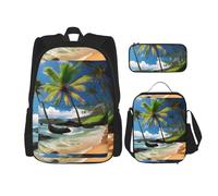 BKDODKS Set zaino 3 in 1 con stampa tropicale di palme hawaiane, borsa per il pranzo, astuccio - zaino da viaggio casual per uomo e donna, nero, Taglia unica
