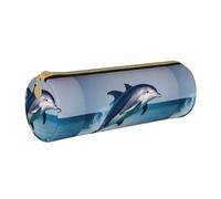 BKDODKS Simpatico astuccio in pelle con stampa delfini, per adulti, unisex, con cerniera, leggero