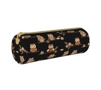 BKDODKS Simpatico astuccio marrone con stampa di gufi in stile cartone animato, per adulti, in pelle, unisex, con cerniera, leggero