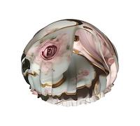 BKDODKS Tazze da tè con rose romantica stampa cuffia da doccia per le donne leggera riutilizzabile morbido doppio strato impermeabile a tenuta stagna, nero