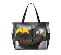 BKDODKS Viking Boat Print Tote Bag Travel Companion per vacanze al mare, picnic e attività sportive quotidiane, nero, taglia unica