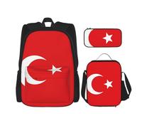 BKDODKS Zaino 3 in 1 con stampa bandiera della Turchia, borsa per il pranzo, astuccio - zaino da viaggio casual per uomo e donna, nero, Taglia unica