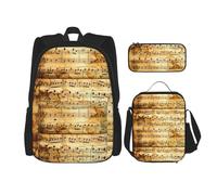 BKDODKS Zaino 3 in 1 con stampa di note musicali, borsa per il pranzo, astuccio - zaino da viaggio casual per uomo e donna, nero, Taglia unica