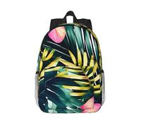 BKDODKS Zaino estivo tropicale hawaiano con foglie di palma stampa unisex per adulti - zaino impermeabile per escursioni, lavoro, viaggi e altro ancora, nero, Taglia unica