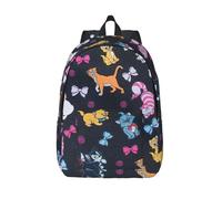 BKDODKS Zaino in tela vintage con stampa di gatto dei cartoni animati zaino casual alla moda per laptop per uomo donna escursionismo, ufficio, Nero, S