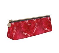 Bkdogkt Astuccio per penne a triangolo con stampa di cuori rossi e fiori, per San Valentino, accessori per il trucco e oggetti essenziali quotidiani, Bianco, One Size