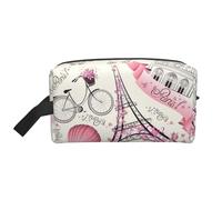 Bkdogkt Beauty case portatile da viaggio con stampa della Torre di Parigi e una bicicletta grande capacità per donne e uomini, bianco, Taglia unica