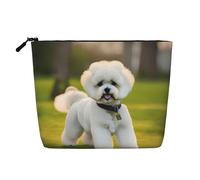 Bkdogkt Bichon Frise Dog on the grass Print Work Bag Essentials Borsa da trucco monostrato Borsa da viaggio Cosmetici Organizer Grande Capacità, nero, Taglia unica