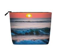 Bkdogkt Borsa da lavoro con stampa di onde oceaniche e tramonto e alba, borsa da lavoro a un solo strato, organizer da viaggio per cosmetici, grande capacità, nero, taglia unica