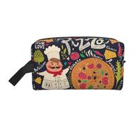 Bkdogkt Chef Pizza Stampa Grande Capacità Organizzatore Cosmetico per Donne e Uomini Portatile Viaggio Trucco Pouch, bianco, Taglia unica