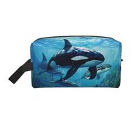Bkdogkt Killer Whales Swim Along - Organizer per cosmetici di grande capacità, per donne e uomini, portatile, da viaggio, bianco, Taglia unica