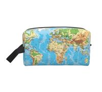 Bkdogkt Organizzatore cosmetico di grande capacità della stampa della mappa del mondo per le donne e gli uomini sacchetto di trucco portatile, bianco, Taglia unica