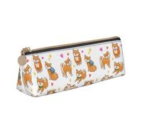 Bkdogkt Simpatico astuccio a triangolo con stampa di cane Shiba Inu per penne, accessori per il trucco e oggetti essenziali quotidiani, Bianco, One Size