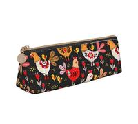 Bkdogkt Simpatico astuccio a triangolo con stampa di galline e gallo, astuccio per penne, accessori per il trucco e oggetti essenziali quotidiani, Bianco, One Size