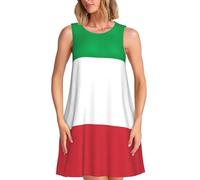 Bkdogkt Stampa Bandiera Italia Donne Pratiche Senza Maniche Dressround Collo Casual Estate Abiti da Indossare Tutti I Giorni, Nero, L