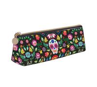 Bkdogkt Sugar Horror Skull and Flowers Print Simple Pencil Case Triangle Pouch for Penne Makeup Art Supplies Daily Essentials, Bianco, One Size
