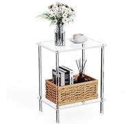 Bkemiy Tavolino in acrilico trasparente, tavolino a 2 ripiani per soggiorno, piccolo comodino moderno per camera da letto, tavolo d'accento decorativo per la casa, 39,9 x 30 x 50,3 cm (lunghezza x