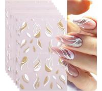 Bkemkri 9 Fogli Suggerimento Francese Adesivi Unghie 3D Nail Art Stickers Autoadesivi Decorazioni Disegni Linea Astratta Donna Ragazze Manicure Fai da Te Accessori Marmo Decalcomania