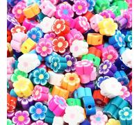 Bkemkri Perline Fiori per Braccialetti, 200 Pezzi, Argilla Polimerica, Fiore, CRAFT_BEAD, Multicolore (giallo, verde, blu, rosa, viola, etc.)