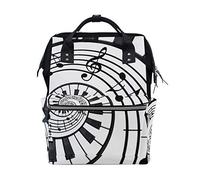 BKEOY - Zaino per pannolini, motivo: musica astratta a spirale, con note di pianoforte, multifunzione, da viaggio, per mamma, papà, unisex