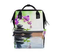 BKEOY Zaino per pannolini Zen Stone Bamboo Viola Orchidea Borsa multifunzione da viaggio per mamma papà unisex