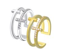 BKEPDY 2 Pezzi Anelli Croce Aperti Regolabili Brillanti Zirconia Cubica Eleganti Gioielli Donna Stile Minimalista