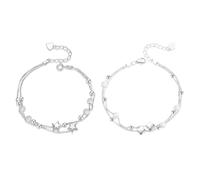 BKEPDY 2 Pezzi Bracciale Donna Elegante Argento con Stelle e Quadrifoglio Doppio Braccialetto a Strati Regolabile Set di Gioielli Delicato per l’Uso Quotidiano