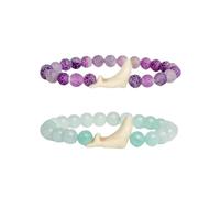 BKEPDY 2 Pezzi Bracciali Donna con Pietre Naturali Fatto a Mano Elegante Elastico Amicizia Perline Braccialetti per Ogni Occasione(Viol Verde)