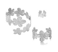 BKEPDY 2 Pezzi Gioielli Donna Fiore Ciliegio Bracciale Orecchini Set Moda Regolabile Gioielleria Regalo per Cerimonia Matrimonio(Argento)