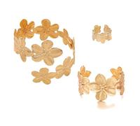 BKEPDY 2 Pezzi Gioielli Donna Fiore Ciliegio Bracciale Orecchini Set Moda Regolabile Gioielleria Regalo per Cerimonia Matrimonio(Oro)